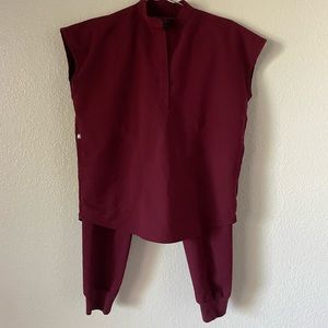 FIGS Burgundy Rafaela Top (XXS) and PETITE Burgundy Zamora Joggers (XSP)